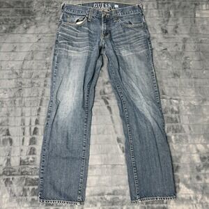 Guess Jeans Mens 32x30 Blue Rebel Straight Leg Medium Wash Denim Casual Pants